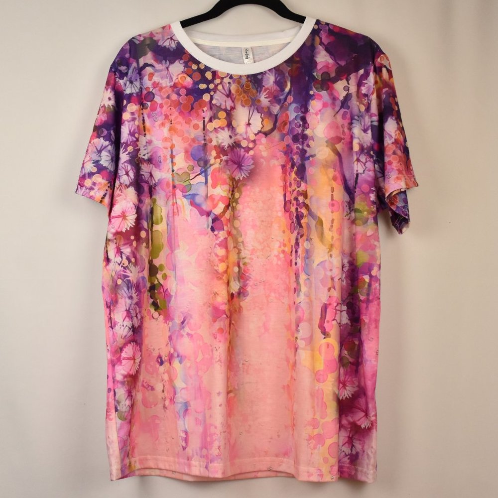 Pixie Lady NWT Colorful Floral Abstract Crew Neck Short Sleeve Shirt Size 2X